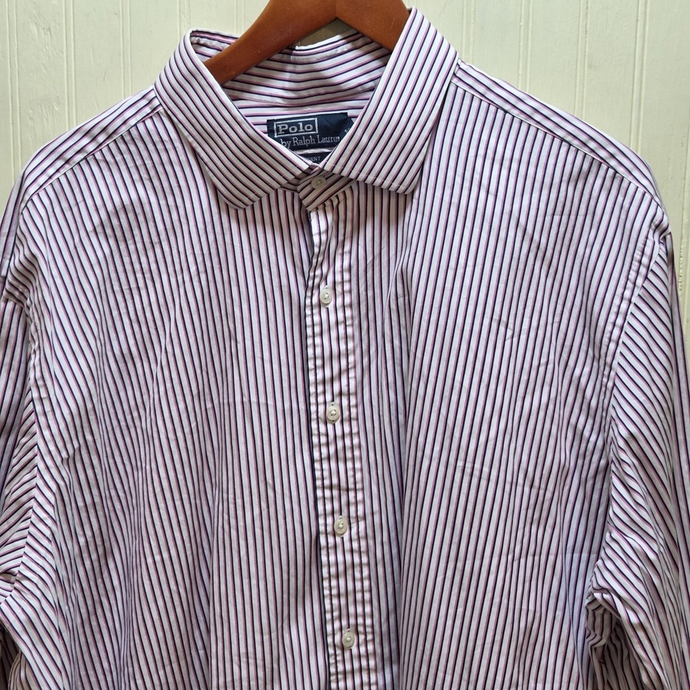 Polo Ralph Lauren Shirt Mens 19 34/35 Big Pink Stripe Regent Dress Long Sleeve